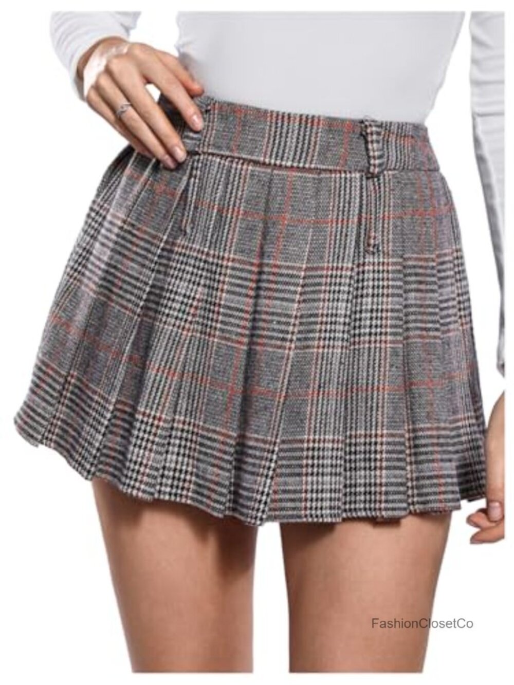 Plaid Pleated Mini Skirt A-Line Tartan Vintage Low Waist No Stretch